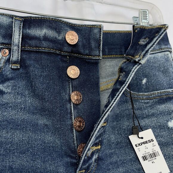 Express Skinny High Rise Buttonfly Women’s Size 4 L Distressed Stretch Jeans - Picture 6 of 12